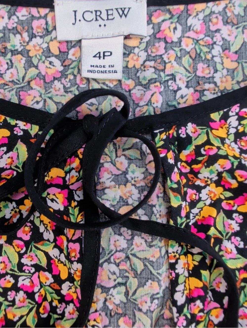 J. CREW Floral Ditsy Print Long Sleeve Tie Neck Mini Dress 4P